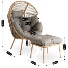 PORTLAND Szürke Kerti Lounge Fotel Lábtartóval