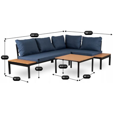 NORMAN sötétkék/fekete kerti bútor szett