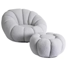 PETTIT Forgószék Puffal, Szürke Boucle