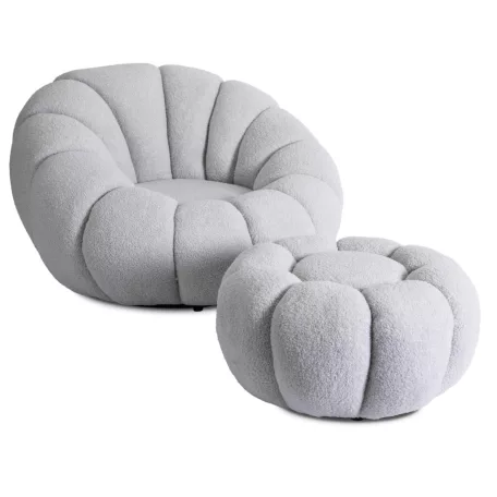 PETTIT Forgószék Puffal, Szürke Boucle