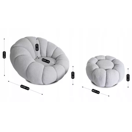 PETTIT Forgószék Puffal, Szürke Boucle