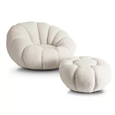 PETTIT Forgószék krémszínű buklé puffal