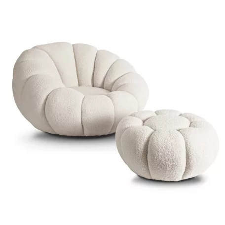 PETTIT Forgószék krémszínű buklé puffal