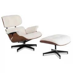 PALERMO Lounge Fotel Lábtartóval, Fehér Boucle