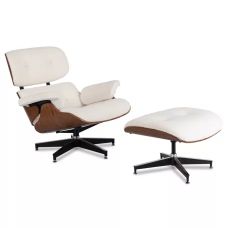 PALERMO Lounge Fotel Lábtartóval, Fehér Boucle