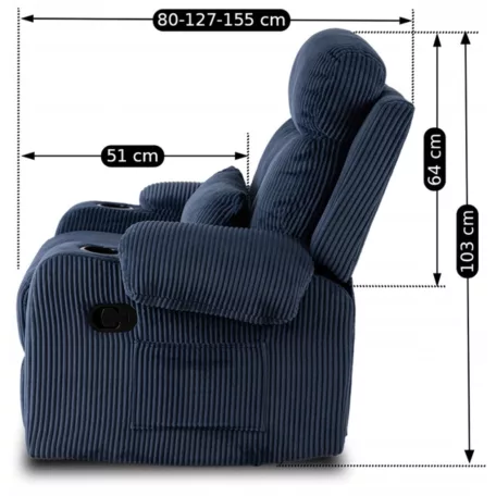 TORRES sötétkék kordbársony dönthető fotel
