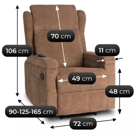 SEBASTIAN Barna kordbársony dönthető masszázsfotel