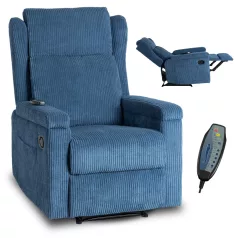 SEBASTIAN Dönthető Masszázsfotel Sötétkék Kordbársony