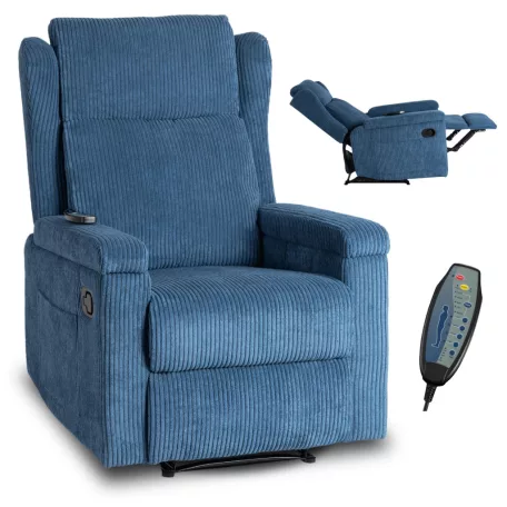 SEBASTIAN Dönthető Masszázsfotel Sötétkék Kordbársony