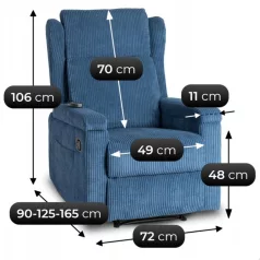 SEBASTIAN Dönthető Masszázsfotel Sötétkék Kordbársony