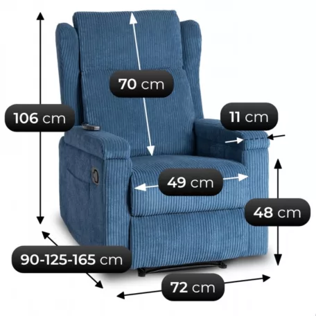 SEBASTIAN Dönthető Masszázsfotel Sötétkék Kordbársony