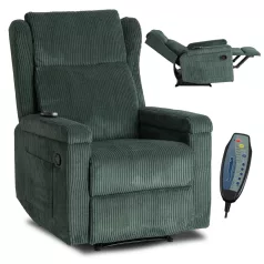 SEBASTIAN zöld kordbársony dönthető masszázsfotel