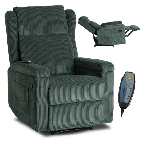 SEBASTIAN zöld kordbársony dönthető masszázsfotel