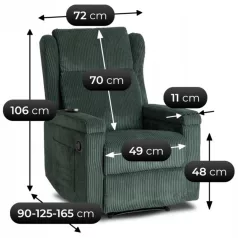 SEBASTIAN zöld kordbársony dönthető masszázsfotel