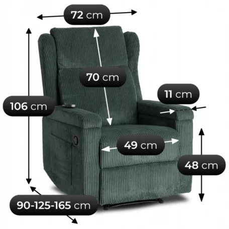 SEBASTIAN zöld kordbársony dönthető masszázsfotel