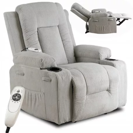 BOX dönthető masszázsfotel, szürke kordbársony