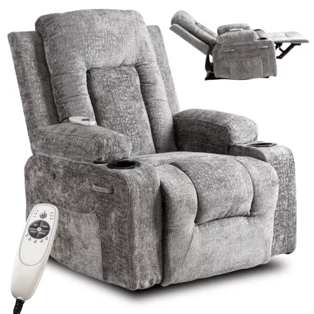 BOX dönthető masszázsfotel szürke bársonyból