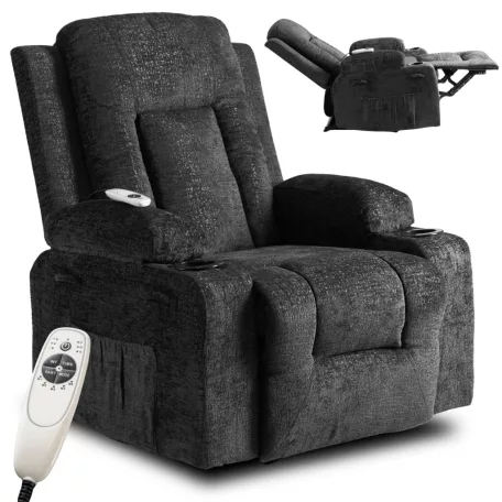 BOX fekete bársony dönthető masszázsfotel