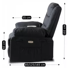   JASPER Elektromos Dönthető Masszázsfotel, Fekete, Ökobőr