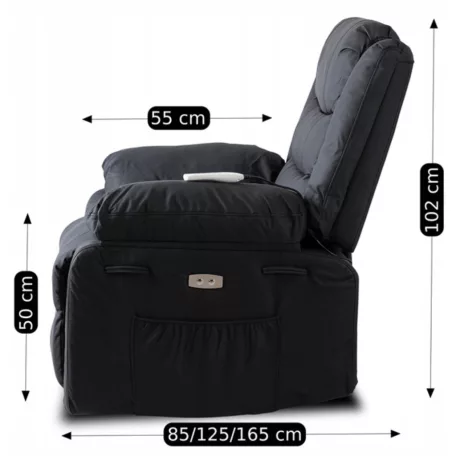 JASPER Elektromos Dönthető Masszázsfotel, Fekete, Ökobőr