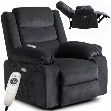 JASPER Elektromos Dönthető Masszázsfotel Fekete