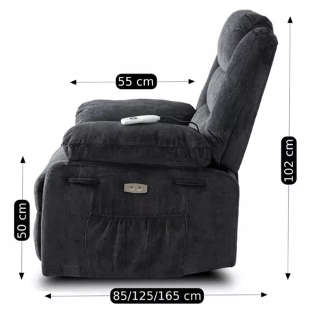 JASPER Elektromos Dönthető Masszázsfotel Sötétszürke