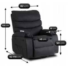   BRUCE Dönthető Masszázsfotel Ringató funkcióval, Fekete Ökobőr