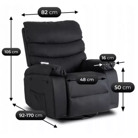 BRUCE Dönthető Masszázsfotel Ringató funkcióval, Fekete Ökobőr