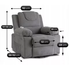   FENIX Elektromos Dönthető Masszázsfotel Felállási Funkcióval Szürke