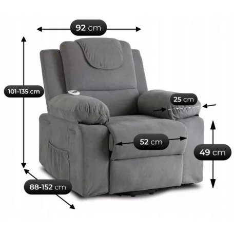 FENIX Elektromos Dönthető Masszázsfotel Felállási Funkcióval Szürke