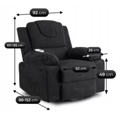   FENIX Elektromos Dönthető Masszázsfotel Felállási Funkcióval, Fekete