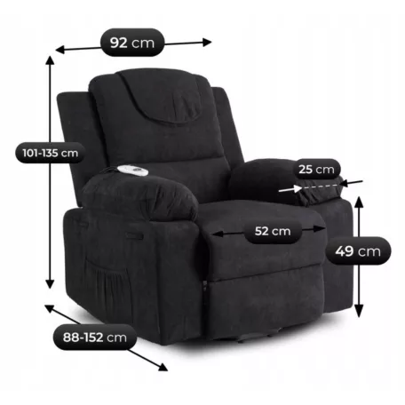 FENIX Elektromos Dönthető Masszázsfotel Felállási Funkcióval, Fekete