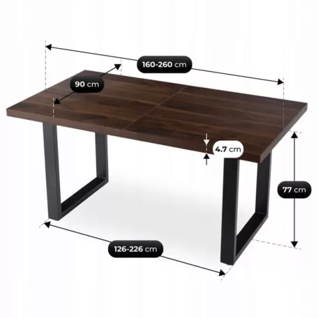 EDWIN Kihúzható asztal 160-260 cm Diófa/Fekete