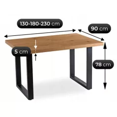 TOMAS Kihúzható asztal 130-230 cm Aranytölgy/Fekete