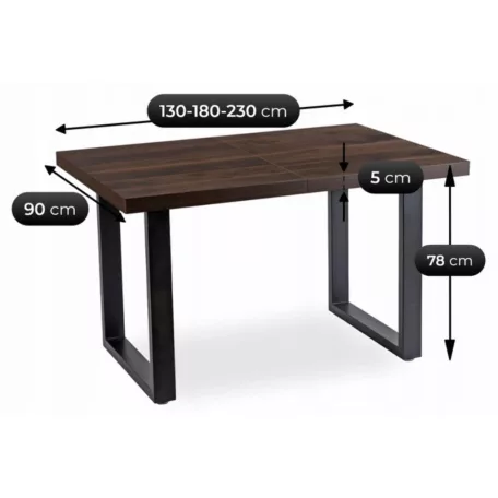 TOMAS Kihúzható asztal 130-230 cm Dió/Fekete