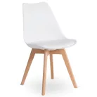 SCANDI szék, fehér/tölgyfa, műbőr