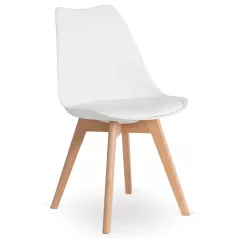 SCANDI szék, fehér/tölgyfa, műbőr