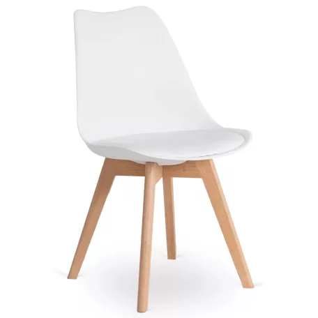 SCANDI szék, fehér/tölgyfa, műbőr