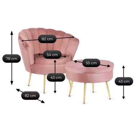 GRAND Fotel Lábtartóval, Rózsaszín Bársony