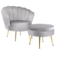 GRAND Fotel Lábtartóval, Szürke Bársony