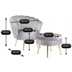 GRAND Fotel Lábtartóval, Szürke Bársony