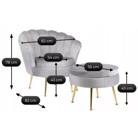 GRAND Fotel Lábtartóval, Szürke Bársony