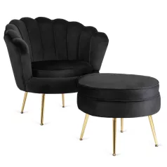 GRAND Fotel Lábtartóval, Fekete Bársony