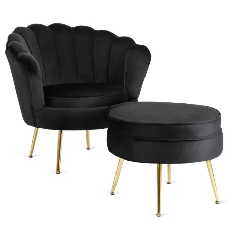 GRAND Fotel Lábtartóval, Fekete Bársony