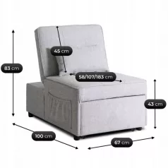 IBERIS 67 cm-es dönthető fotel alváshoz, szürke