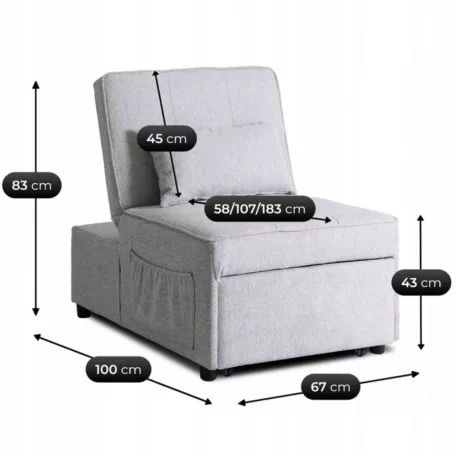 IBERIS 67 cm-es dönthető fotel alváshoz, szürke