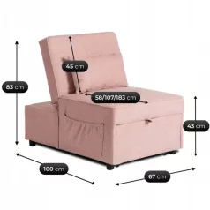 IBERIS 67 cm-es dönthető fotel alváshoz, rózsaszín