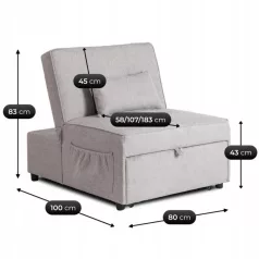 IBERIS 80 cm-es dönthető fotel alváshoz, szürke