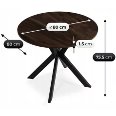 LAUREN asztal 80 cm Dió/Fekete