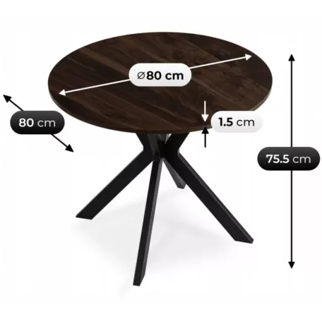 LAUREN asztal 80 cm Dió/Fekete